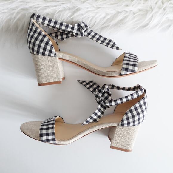 Alexandre Birman Clarita 60 Gingham Plaid Canvas Tie Open Toe Sandal Block Heels - Picture 5 of 12
